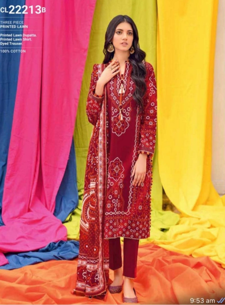 GUL AHMED 3PC Lawn Unstitched Digital Printed Suit