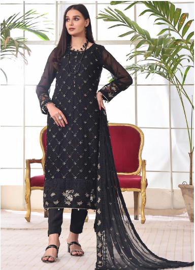 Zenia By Fine Tex Embroidered Chiffon Suits Unstitched 4 Piece FNT23ZC ZC-01 - Festive Collection